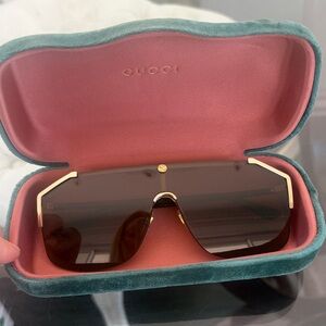 Gucci Brown Shield Sunglasses with Gold Accents